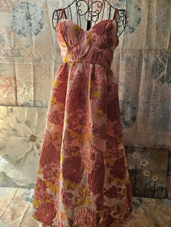 Fashion Nova Dresses & Skirts - Fashion Nova Spaghetti Strap Pink Floral A-Line Dress with Orange Accents